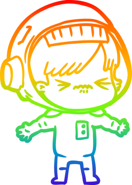 Gökkuşağı gradyan çizgisi kızgın bir uzay kızının çizimi bir insan tarafından çizilmiş