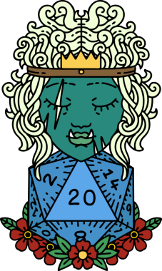 Retro Dövme Tarzı Yarı Ork Barbar Doğal yirmilik zar atışıyla bir insan tarafından çizilmiş