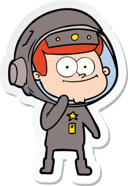 Bir insan tarafından çizilmiş mutlu bir astronot çizgi filminin çıkartması.