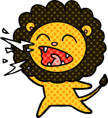 Bir insan tarafından çizilmiş kükreyen aslan çizgi filmi.