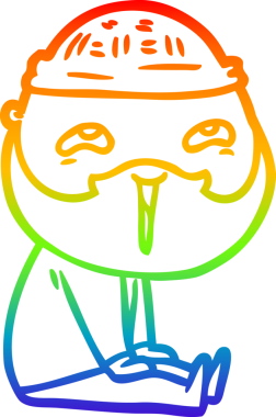 Bir insan tarafından çizilmiş mutlu sakallı bir adamın çizgi çizimi.