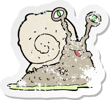 Bir insan tarafından çizilmiş iğrenç bir sümüklü böceğin retro depresif çıkartması.