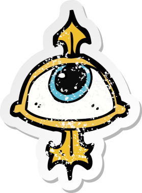 Bir insan tarafından çizilmiş çizgi film göz sembolünün gerilimli retro yapıştırması.