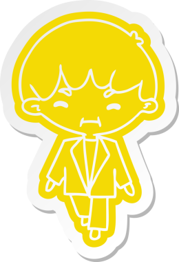 Çizgi film çıkartması kawaii bir insan tarafından çizilmiş takım elbiseli yakışıklı çocuk