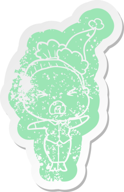 Garip bir çizgi film. Kızgın, yaşlı bir kadının Noel Baba şapkası takması. Bir insan tarafından çizilmiş.