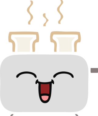 Bir insan tarafından çizilmiş bir tost makinesinin düz renkli retro karikatürü