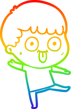 rainbow gradient line drawing of a cartoon dumb kid drawn by a human