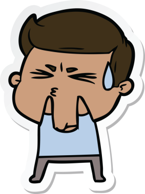 Bir insan tarafından çizilmiş terleyen bir karikatür adamın çıkartması.