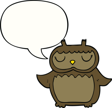 bir insan tarafından çizilmiş konuşma baloncuklu bir baykuş.