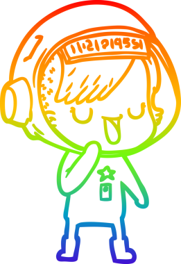 Gökkuşağı gradyan çizgi çizimi bir insan tarafından çizilmiş astronot bir kadın.