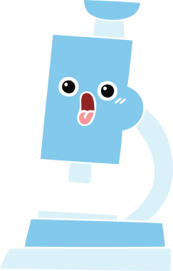 Bir insan tarafından çizilmiş bir mikroskobun düz renkli retro karikatürü