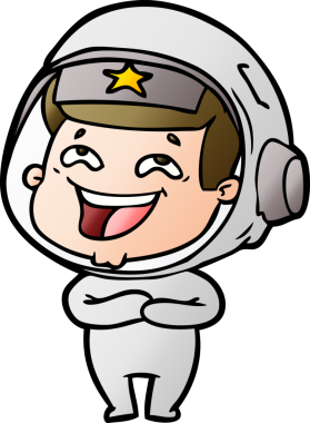 Bir insan tarafından çizilmiş gülen astronot çizgi filmi.