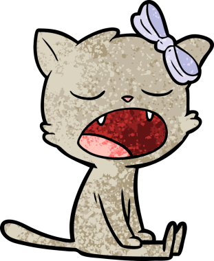 Bir insan tarafından çizilmiş esneyen kedi çizgi filmi.