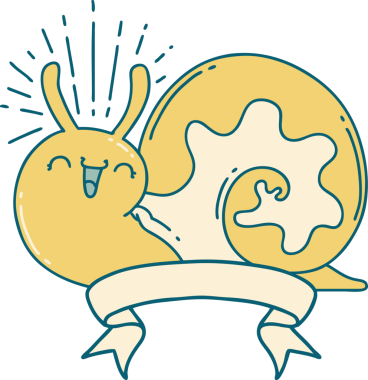 Dövme stili afiş Bir insan tarafından çizilmiş mutlu salyangoz