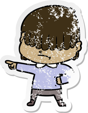 Bir insan tarafından çizilmiş dağınık saçlı bir çizgi film çocuğunun sıkıntılı çıkartması.