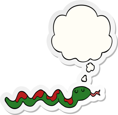 Düşünce baloncuklu çizgi film yılanı insan tarafından çizilmiş bir çıkartma.