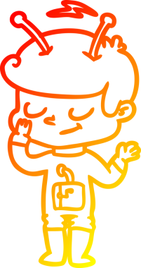 Bir insan tarafından çizilmiş dost canlısı bir uzay adamının sıcak çizgi çizimi