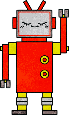 Bir insan tarafından çizilmiş bir robotun retro grunge dokusu