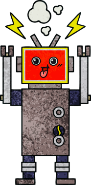 Bir insan tarafından çizilmiş bir robotun retro grunge dokusu