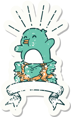 Bir insan tarafından çizilmiş eski bir dövme stili penguen etiketi.