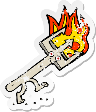 Bir insan tarafından çizilmiş şeytan çatalının gerilmiş çıkartması.