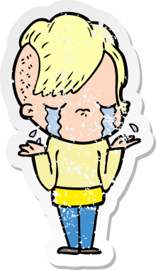 Bir insan tarafından çizilmiş ağlayan bir karikatür çıkartması.