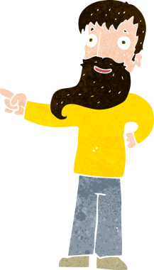 Bir insan tarafından çizilmiş sakallı bir çizgi film adamı.