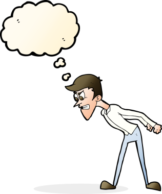 Bir insan tarafından çizilmiş düşünce baloncuğu olan kızgın bir adam.