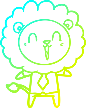 Bir insan tarafından çizilmiş gülen aslan karikatürü.