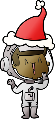 Gülen el çizimi bir astronot çizimi Noel Baba şapkası giymiş bir insan tarafından çizilmiş