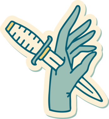 Bir insan tarafından çizilmiş eline geleneksel bir hançer stili dövme çıkartması.