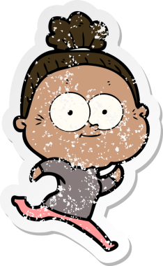 Bir insan tarafından çizilmiş mutlu, yaşlı bir kadının sıkıntılı çıkartması.