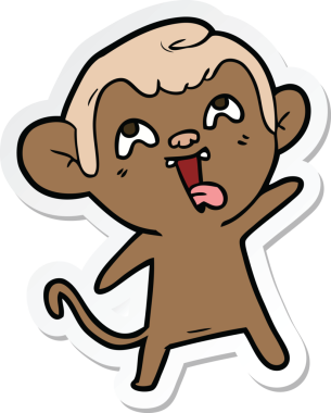 Bir insan tarafından çizilmiş çılgın bir maymun çıkartması.