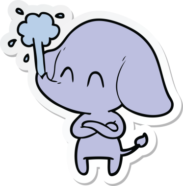 Bir insan tarafından çizilmiş su püskürten şirin bir filin çıkartması.