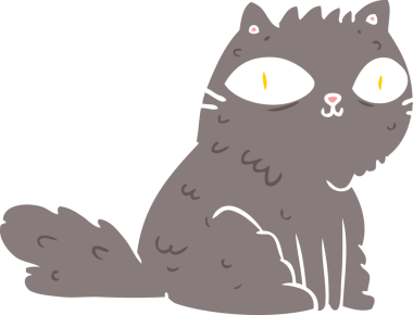 Bir insan tarafından çizilmiş düz renkli çizgi film kedisi