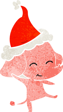 Bir insanın çizdiği Noel Baba şapkasıyla dans eden bir fil çizilmiş.