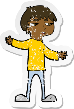 Bir insan tarafından çizilmiş rahatsız bir çizgi filmin gerilimli yapıştırması.