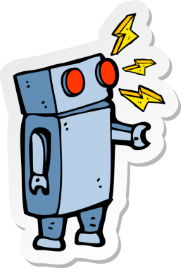 Bir insan tarafından çizilmiş robot karikatür çıkartması.