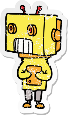 Bir insan tarafından çizilmiş karikatür robotunun sıkıntılı çıkartması.