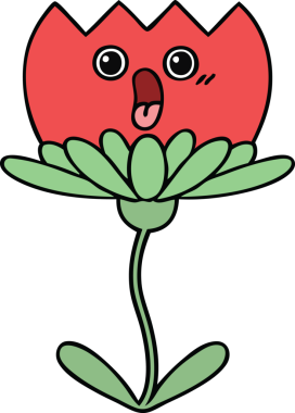 Bir insan tarafından çizilmiş sevimli bir çiçek karikatürü.