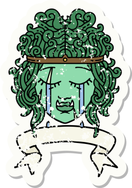 Retro Dövme Tarzı Ağlayan Ork Barbar karakter yüzü Bir insan tarafından çizilmiş pankartıyla