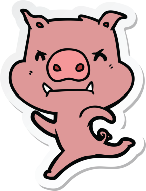 Bir insan tarafından çizilen kızgın çizgi film domuzu çıkartması.