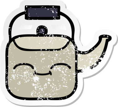 Bir insan tarafından çizilmiş tatlı bir çaydanlığın sıkıntılı çıkartması.