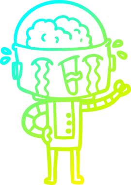 Bir insan tarafından çizilmiş ağlayan robot karikatür çizimi