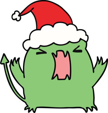 Bir insan tarafından çizilmiş Kawaii şeytanının el çizimi Noel karikatürü.