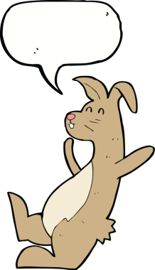 Bir insan tarafından çizilmiş konuşma balonlu çizgi film tavşanı.