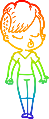 Gökkuşağı gradyan çizgi çizimi Bir insan tarafından çizilmiş güzel hippi kız