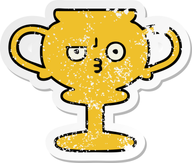 Bir insan tarafından çizilmiş sevimli bir karikatür kupasının sıkıntılı çıkartması.