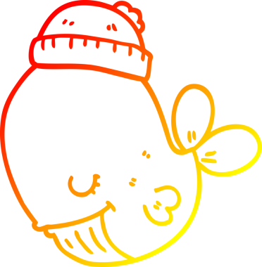 Bir insanın çizdiği şapkayı takan bir balinanın sıcak çizgi çizimi