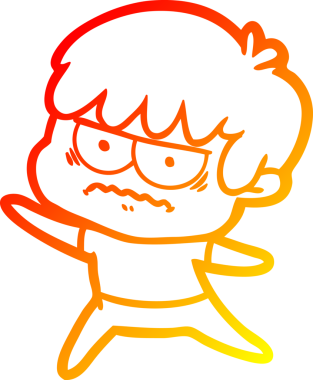 Bir insan tarafından çizilmiş kızgın çizgi film çocuğunun sıcak çizgi çizimi.